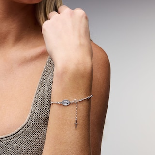 Solid Sterling Silver Rosary Bead Chain Bracelet - 7.5"