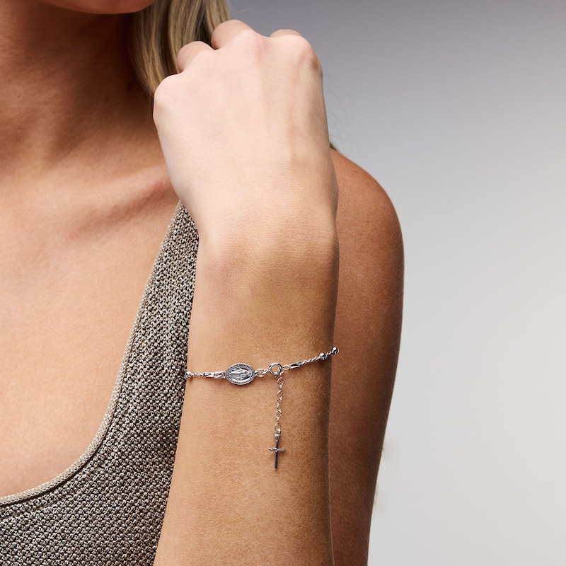 Main Image 2 of Solid Sterling Silver Rosary Bead Chain Bracelet - 7.5"