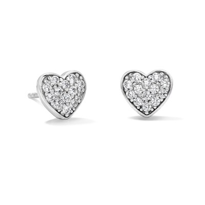 Solid Sterling Silver CZ Pavé Heart Studs