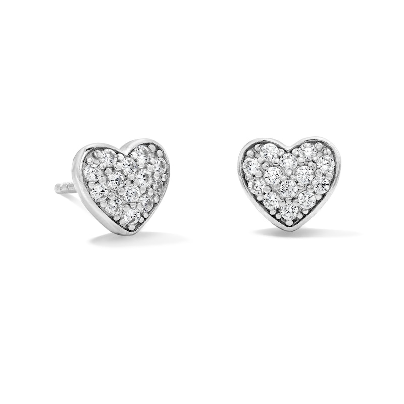 Main Image 1 of Solid Sterling Silver CZ Heart Cluster Studs