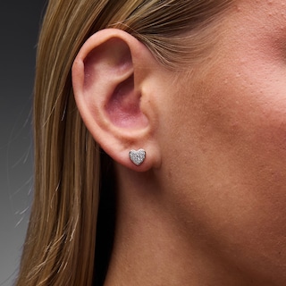 Solid Sterling Silver CZ Pavé Heart Studs
