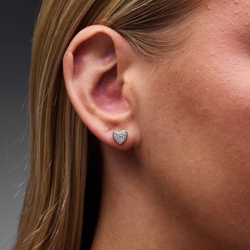 Solid Sterling Silver CZ Pavé Heart Studs