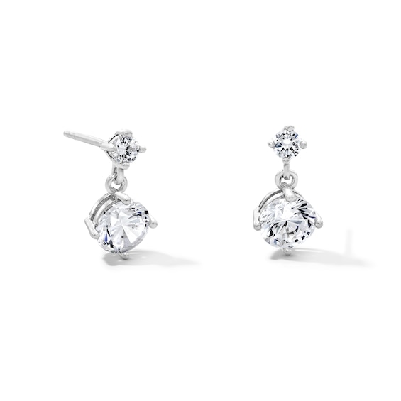 Solid Sterling Silver CZ Drop Earrings