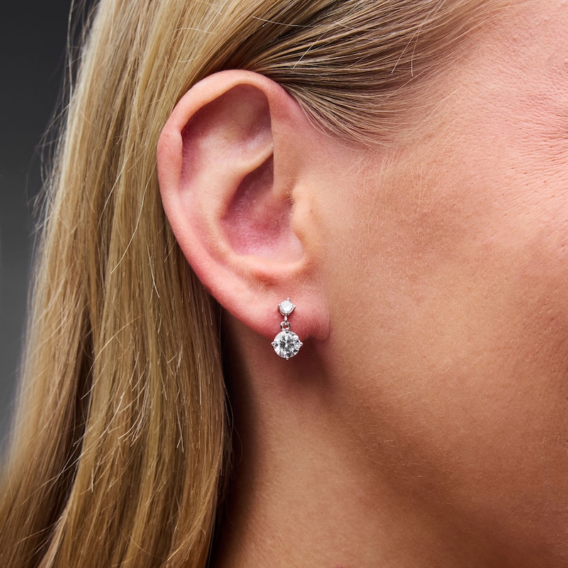 Main Image 2 of Solid Sterling Silver CZ Drop Earrings