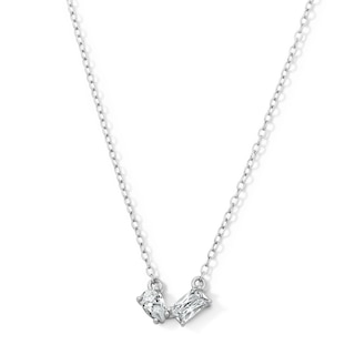 Sterling Silver CZ Emerald and Pear Toi et Moi Necklace - 18"
