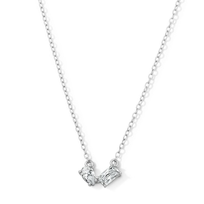 Sterling Silver CZ Emerald and Pear Toi et Moi Necklace - 18"