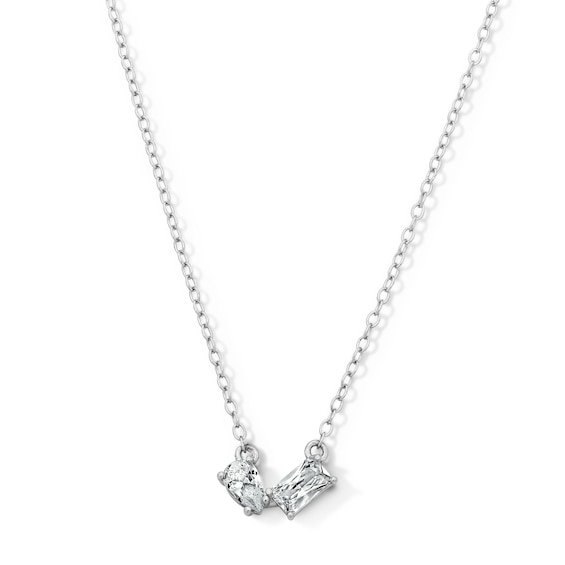 Sterling Silver CZ Emerald and Pear Toi et Moi Necklace - 18"