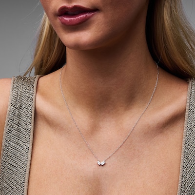 Sterling Silver CZ Emerald and Pear Toi et Moi Necklace - 18"