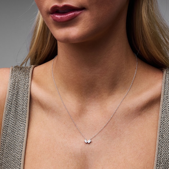 Sterling Silver CZ Emerald and Pear Toi et Moi Necklace - 18"