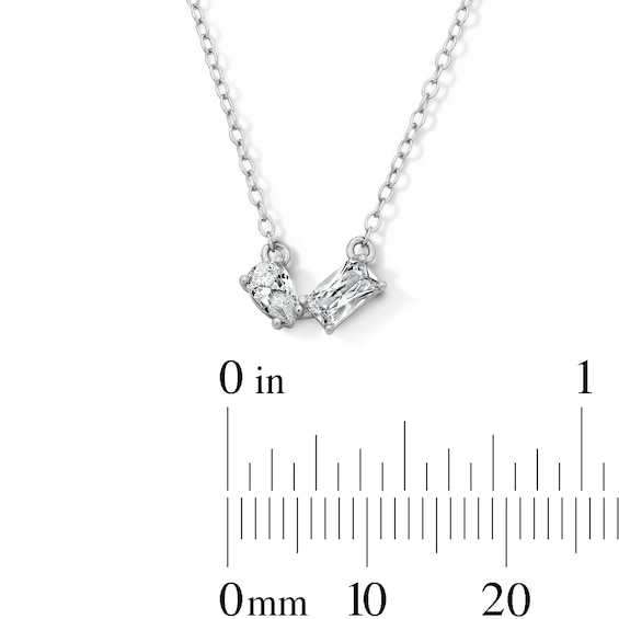 Sterling Silver CZ Emerald and Pear Toi et Moi Necklace - 18"