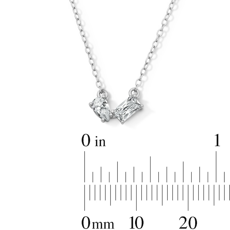 Main Image 3 of Sterling Silver CZ Emerald and Pear Toi et Moi Necklace - 18"
