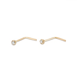 10K Solid Gold CZ L-Shape Nose Stud Set - 24G 3/16"