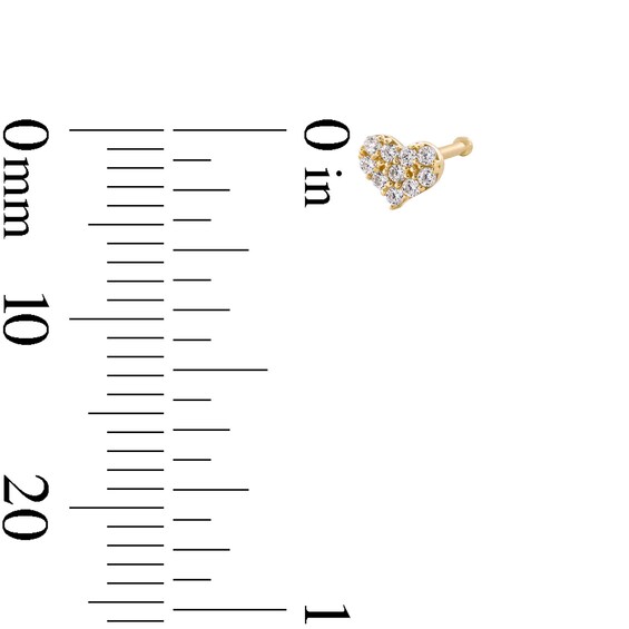 10K Solid Gold CZ Heart Bone Nose Stud - 22G 1/4"