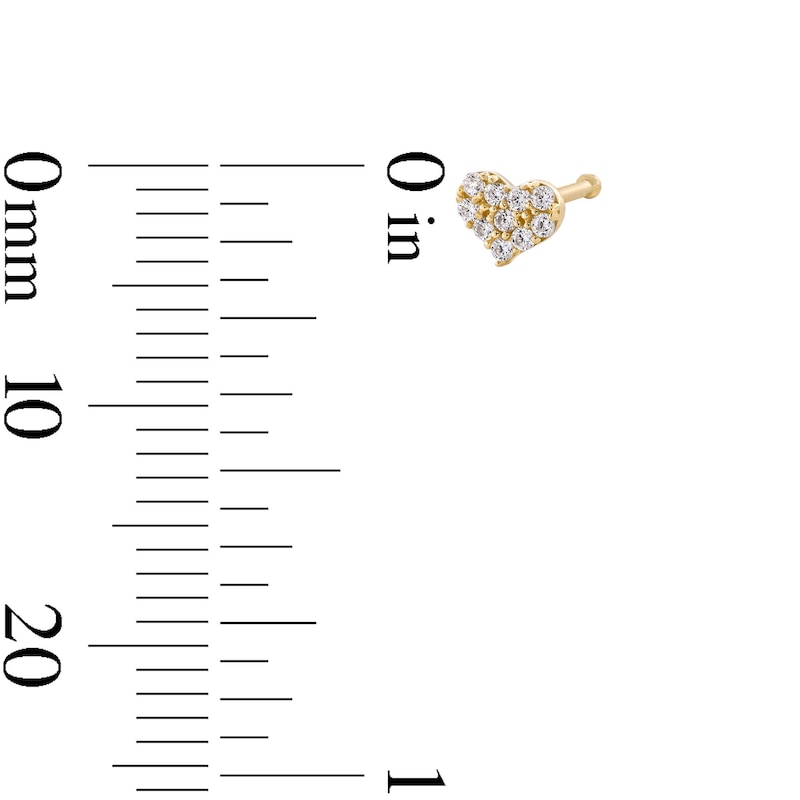 Main Image 3 of 10K Solid Gold CZ Heart Bone Nose Stud - 22G 1/4"