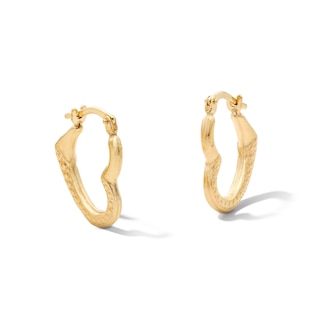 10K Gold Bonded Textured Heart Hoops
