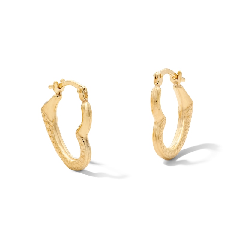 10K Gold Bonded Textured Heart Hoops