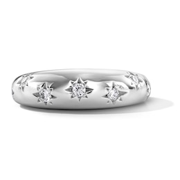 Solid Sterling Silver CZ Star Band - Size 7