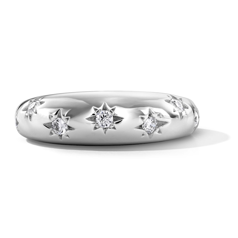 Main Image 1 of Solid Sterling Silver CZ Star Band - Size 7