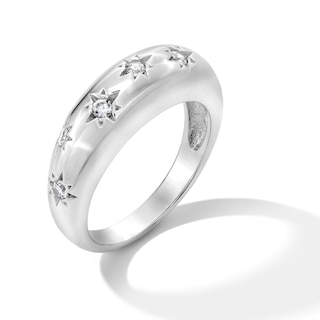 Solid Sterling Silver CZ Star Band - Size 7