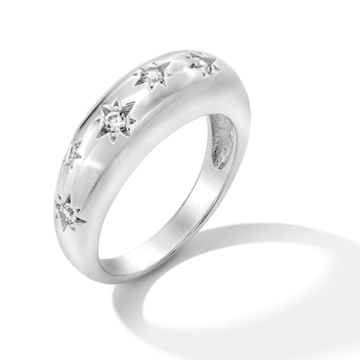 Solid Sterling Silver CZ Star Band - Size 7