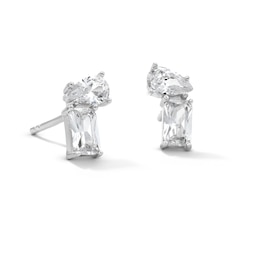 Solid Sterling CZ Emerald-Cut and Pear-Shaped Studs