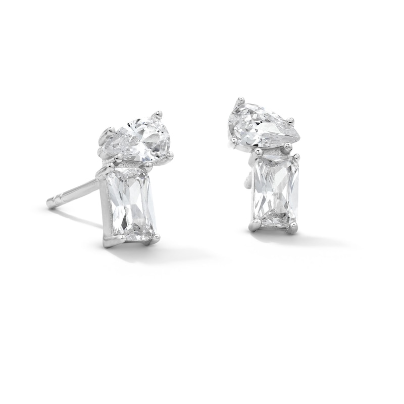 Main Image 1 of Solid Sterling CZ Emerald-Cut and Pear-Shaped Studs