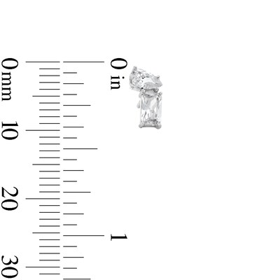 Solid Sterling Silver CZ Emerald and Pear Stacked Studs