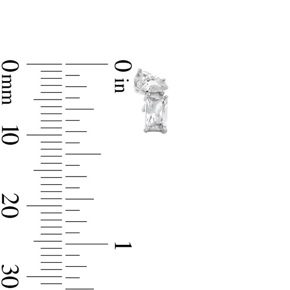 Solid Sterling Silver CZ Emerald and Pear Stacked Studs