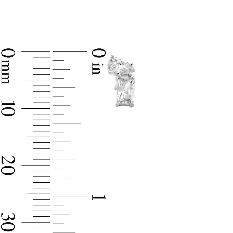 Main Image 2 of Solid Sterling CZ Emerald-Cut and Pear-Shaped Studs