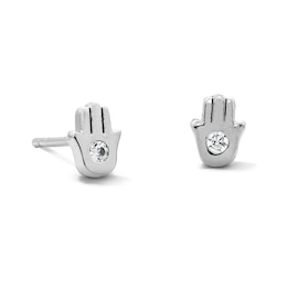 Solid Sterling Silver CZ Hamsa Studs