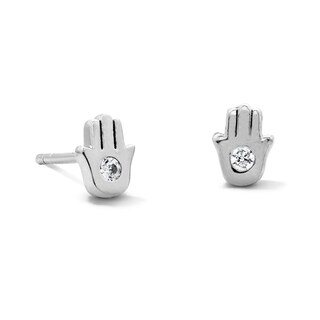 Solid Sterling Silver CZ Hamsa Studs