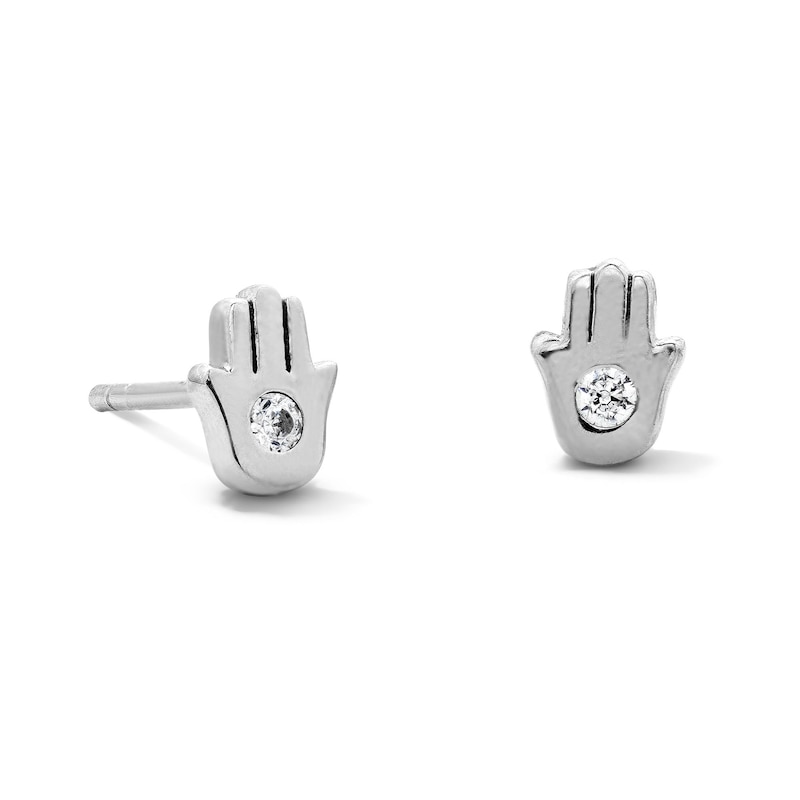 Main Image 1 of Solid Sterling Silver CZ Hamsa Studs