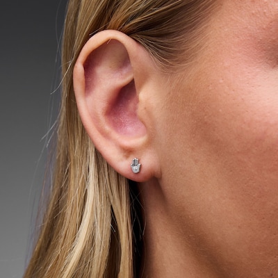 Solid Sterling Silver CZ Hamsa Studs