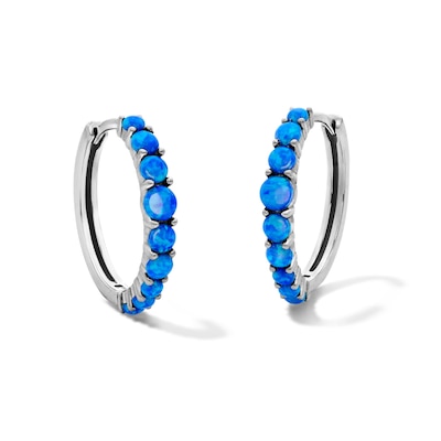 Solid Sterling Silver Simulated Blue Opal Huggie Hoops