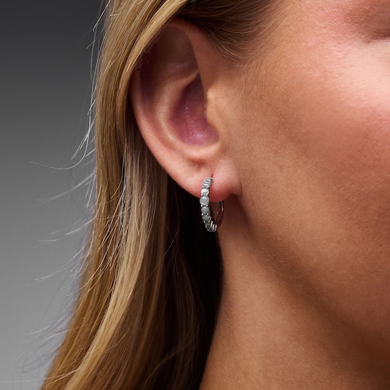 Solid Sterling Silver Simulated Blue Opal Huggie Hoops