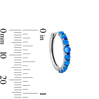 Solid Sterling Silver Simulated Blue Opal Huggie Hoops