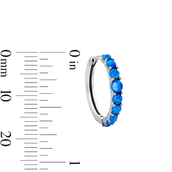 Solid Sterling Silver Simulated Blue Opal Huggie Hoops