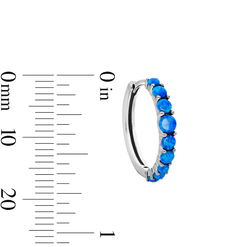 Main Image 3 of Solid Sterling Silver Simulated Blue Opal Huggie Hoops