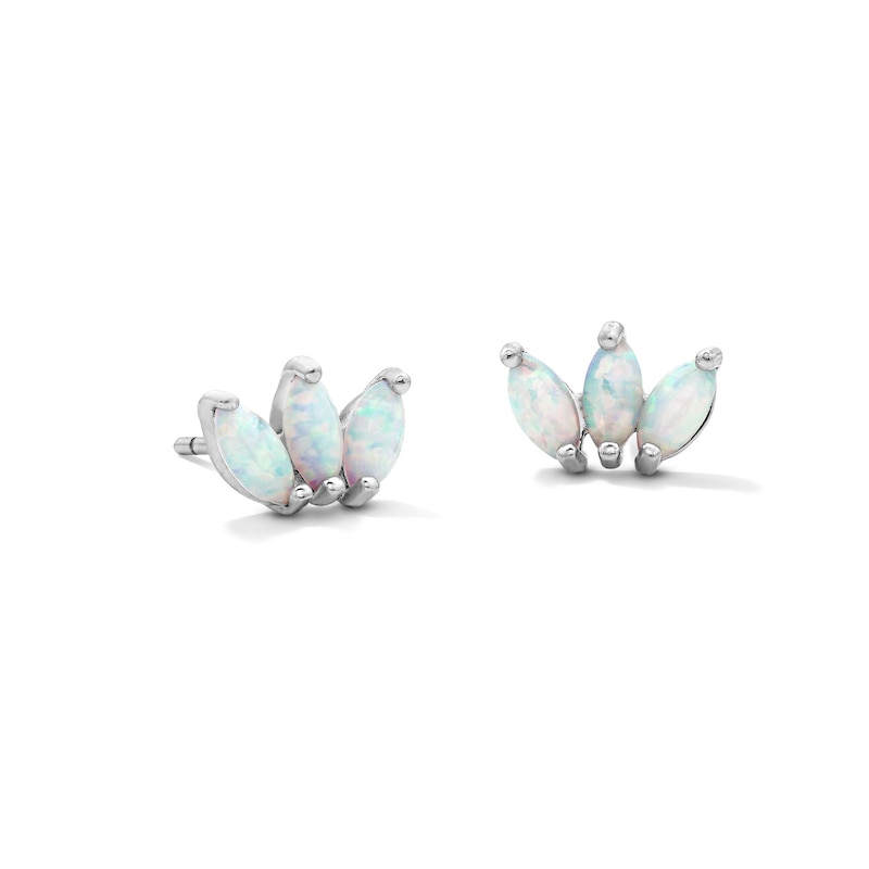 Main Image 1 of Solid Sterling Silver Simulated Opal  Marquise Cluster Studs