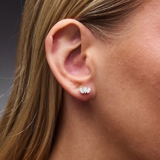 Solid Sterling Silver Simulated Opal Marquise Cluster Studs