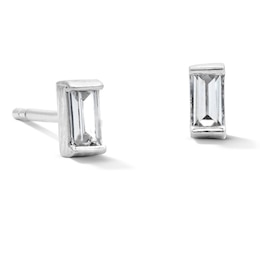 Solid Sterling Silver CZ Baguette Solitaire Studs
