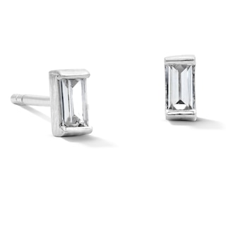 Solid Sterling Silver CZ Baguette Solitaire Studs