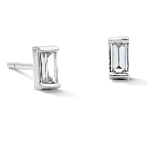 Solid Sterling Silver CZ Baguette Solitaire Studs