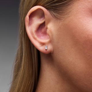 Solid Sterling Silver CZ Baguette Solitaire Studs