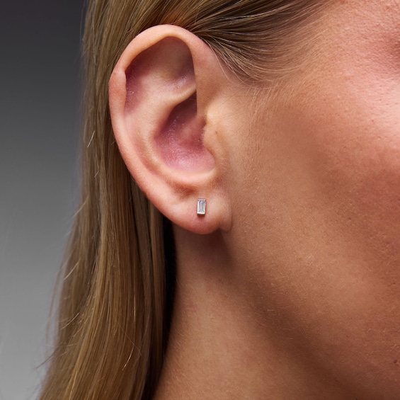 Solid Sterling Silver CZ Baguette Solitaire Studs