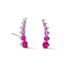 Solid Sterling Silver Red and Pink CZ Crawler Earrings
