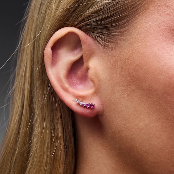 Solid Sterling Silver Red and Pink CZ Crawler Earrings