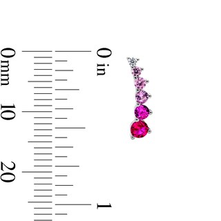 Solid Sterling Silver Red and Pink CZ Crawler Earrings