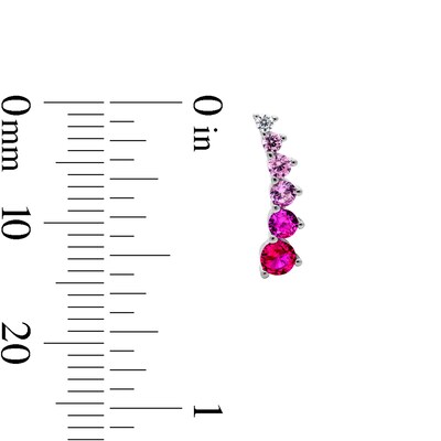 Solid Sterling Silver Red and Pink CZ Crawler Earrings