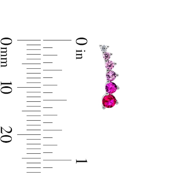 Solid Sterling Silver Red and Pink CZ Crawler Earrings